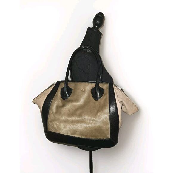 NWT! Pour La Victoire Cow Hair And Leather Handbag Colorblock $395 14x12x4 - Picture 2 of 15